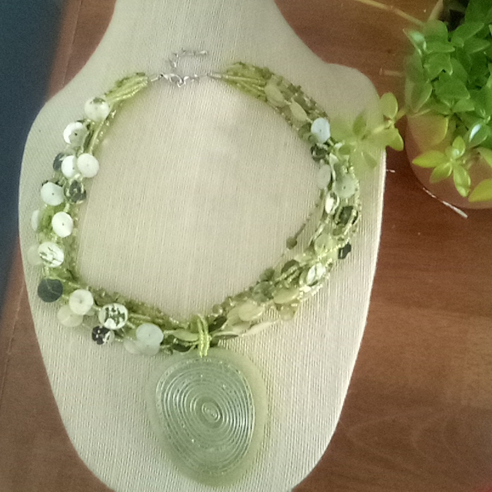 Multiple Strand Bead Medallion Statement Necklace - image 5